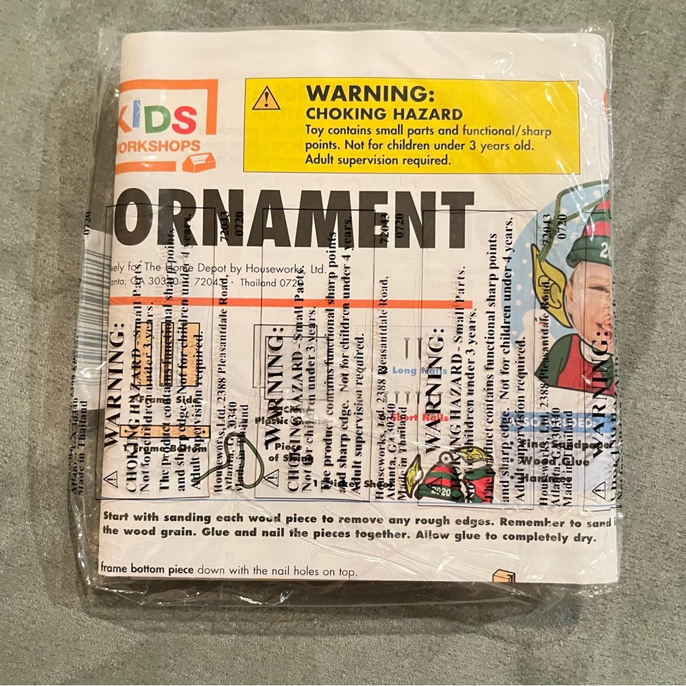 2/$30 Home Depot Kids Workshop Wooden Elf Ornament DIY Kit with Collector Pin